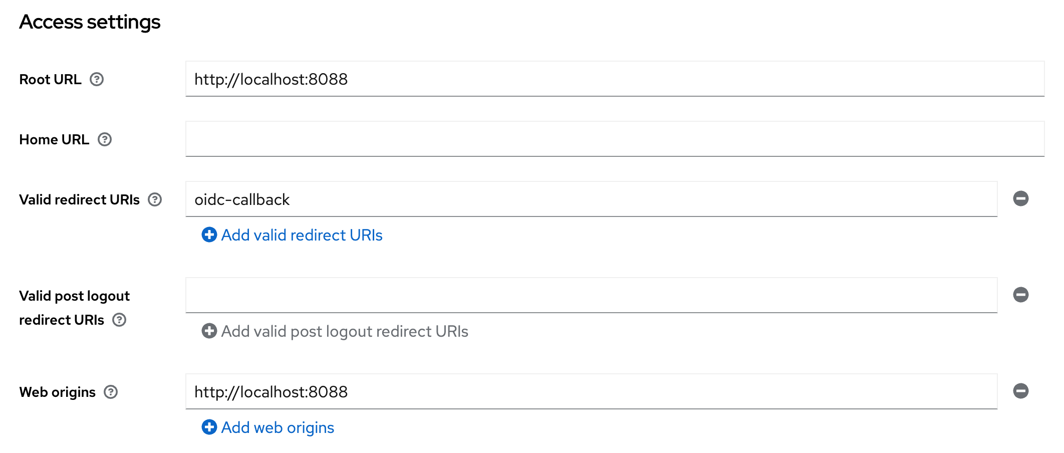 Keycloak Access settings